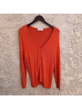 Vintage French Rags Orange Cardigan Slinky Knit Made In USA Size Small